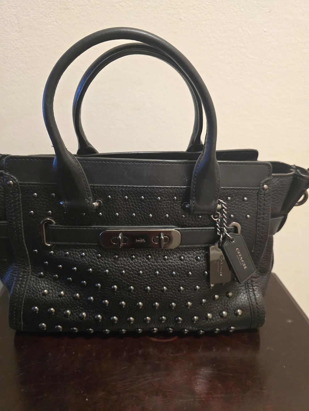 Coach Black Studded Leather Satchel with Tags